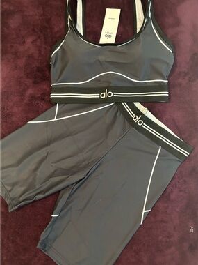Black and White Sports Bra and Biker Shorts Set